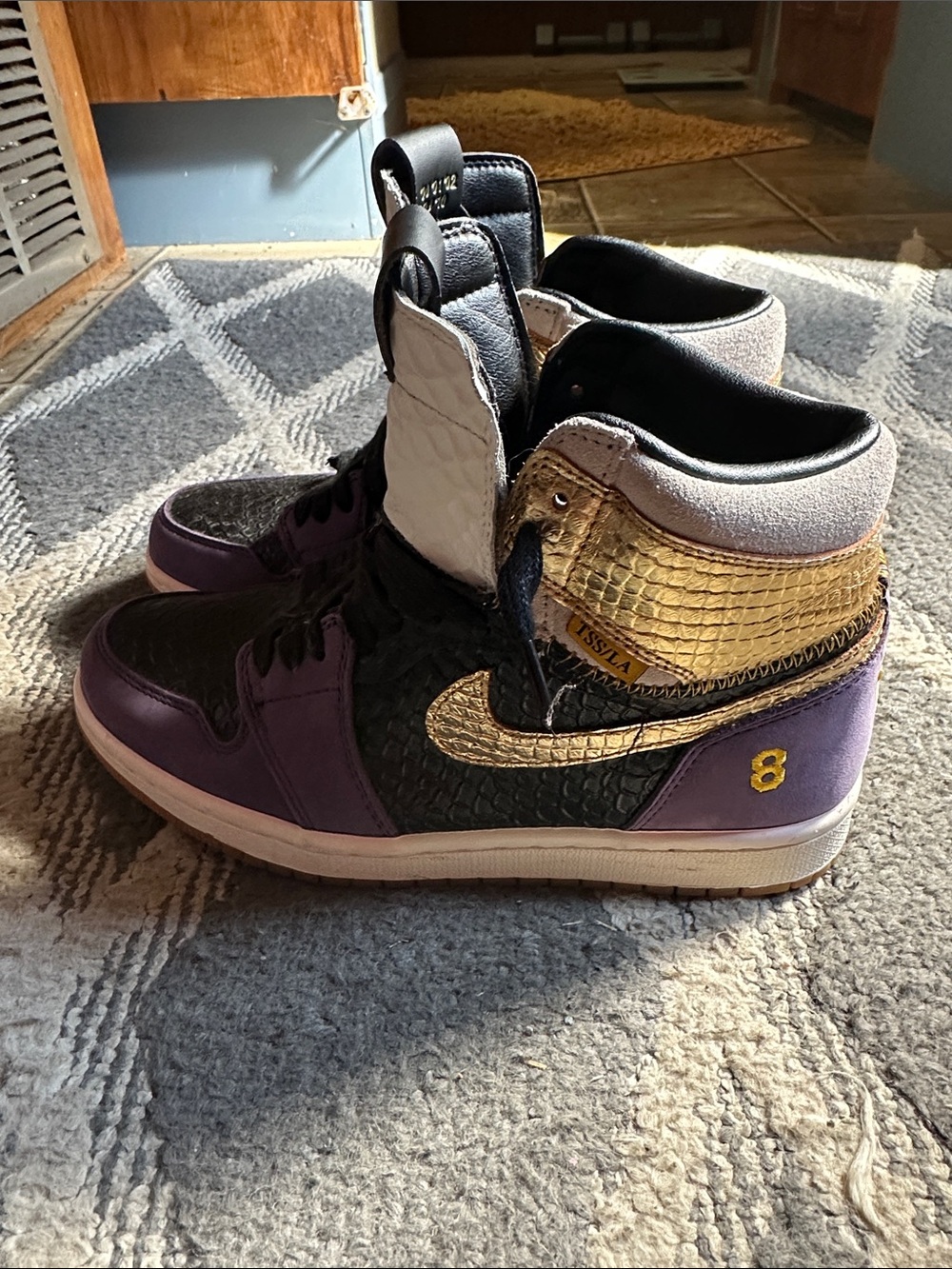 Nike Women’s Purple, Black & Gold High-Top Sneakers - Textured Swoosh